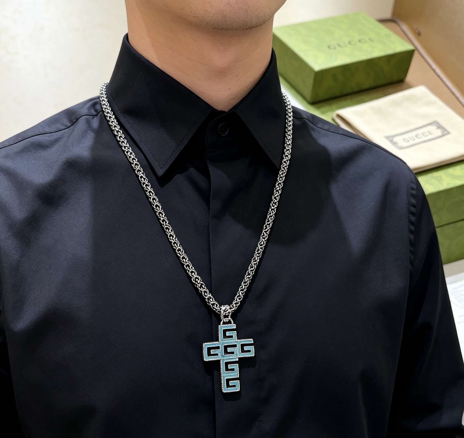 グッチ ダブルG アンティーク加工 チェーンネックレス シルバー 詳細画像 3