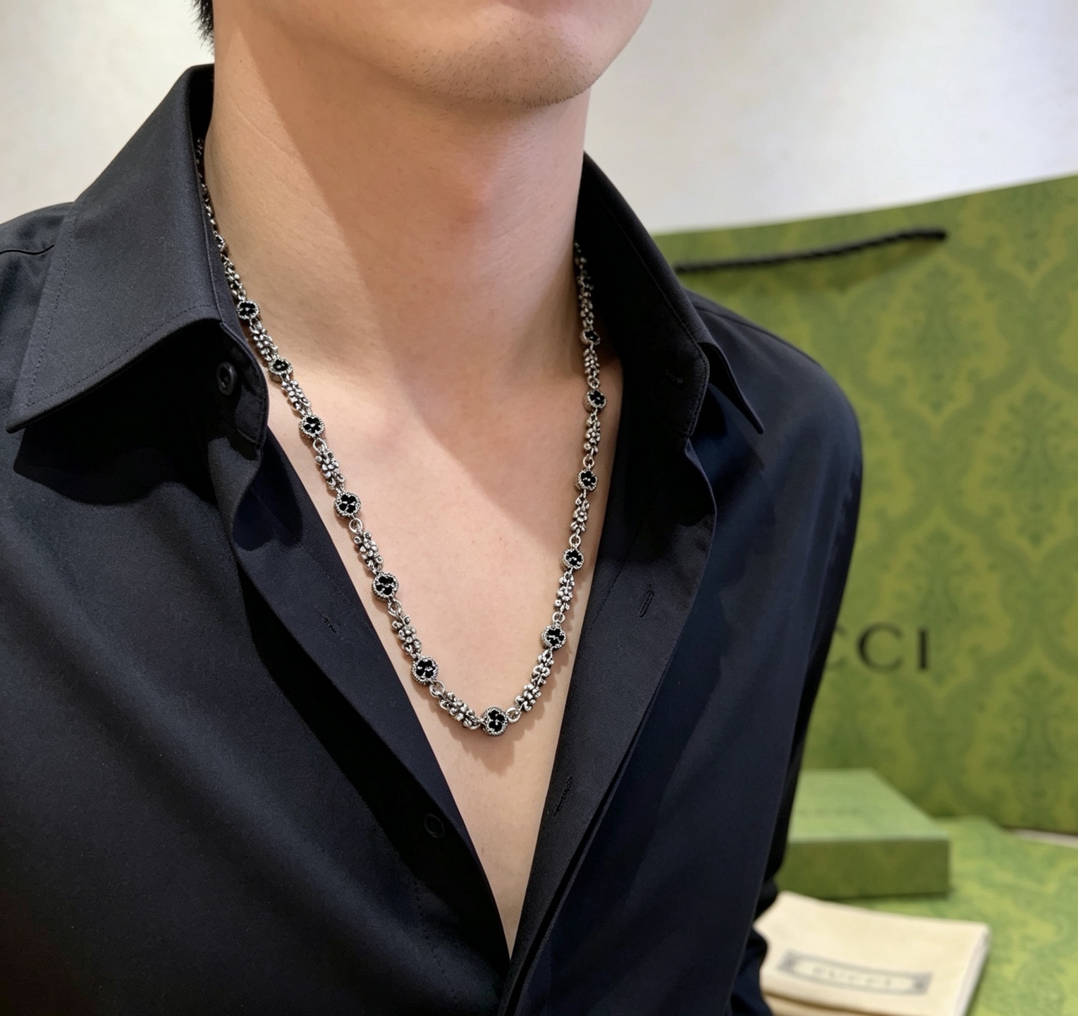 グッチ ダブルG ヴィンテージ加工 チェーンネックレス シルバー 詳細画像 3