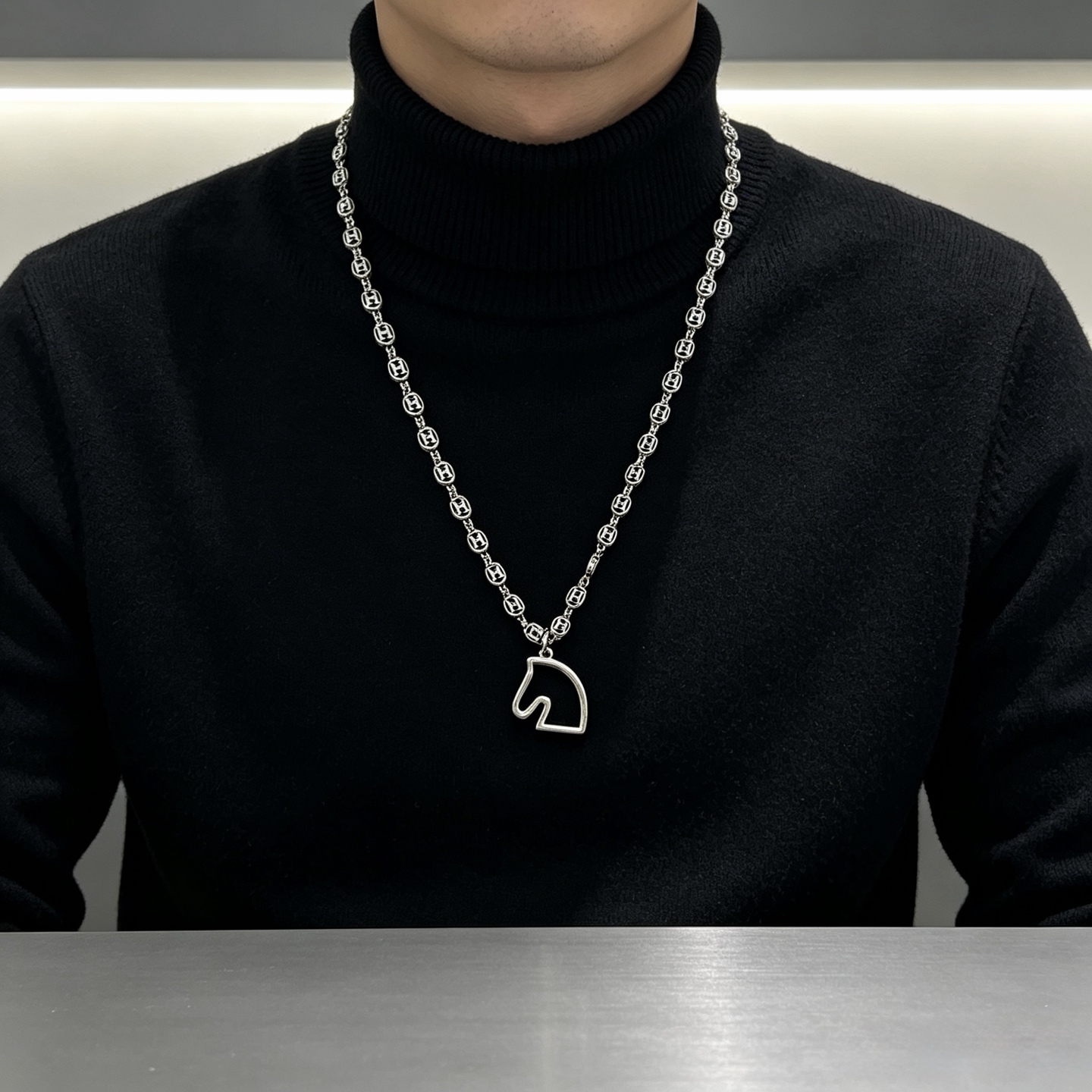 エルメス オープンワーク ホースヘッド ペンダント Hリンク ネックレス シルバー 詳細画像 3