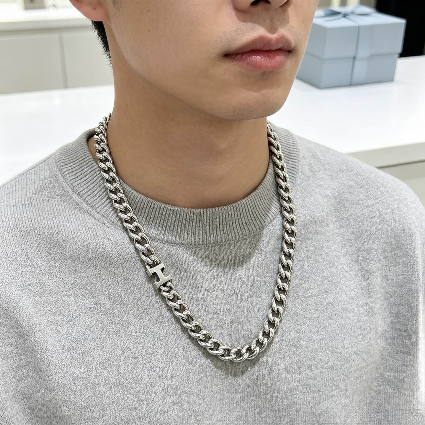エルメス Hモチーフ チェーンネックレス シルバー 詳細画像 2