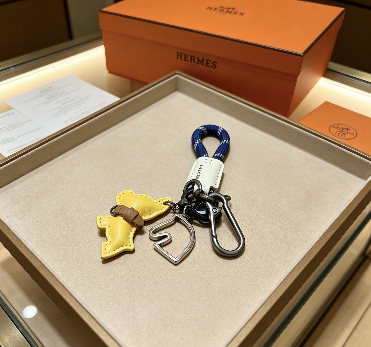 エルメス ホースチャーム キーホルダー イエロー ネイビー 詳細画像 3