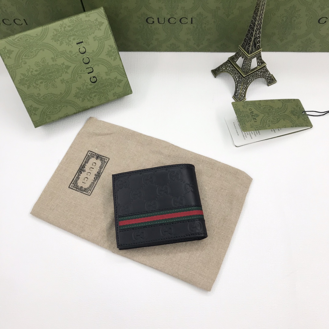グッチ レザーウォレット ブラック レッド グリーン 詳細画像 2