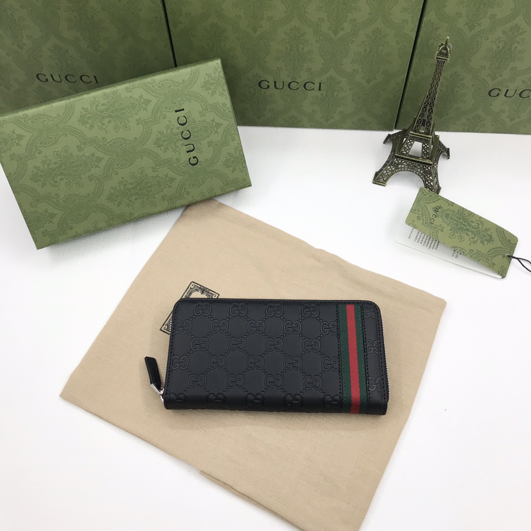 グッチ GGパターン レザー ジップ長財布 ブラック 詳細画像 1