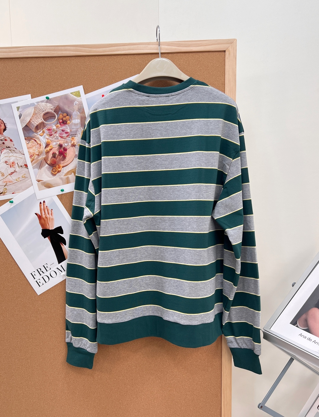 ミュウミュウ ボーダー長袖Tシャツ ダークグリーン ライトグレー 詳細画像 2