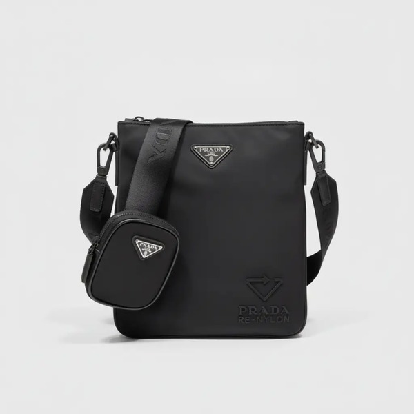プラダ Re-Nylon サフィアーノトリム クロスボディバッグ 取り外しポーチ付き ブラック