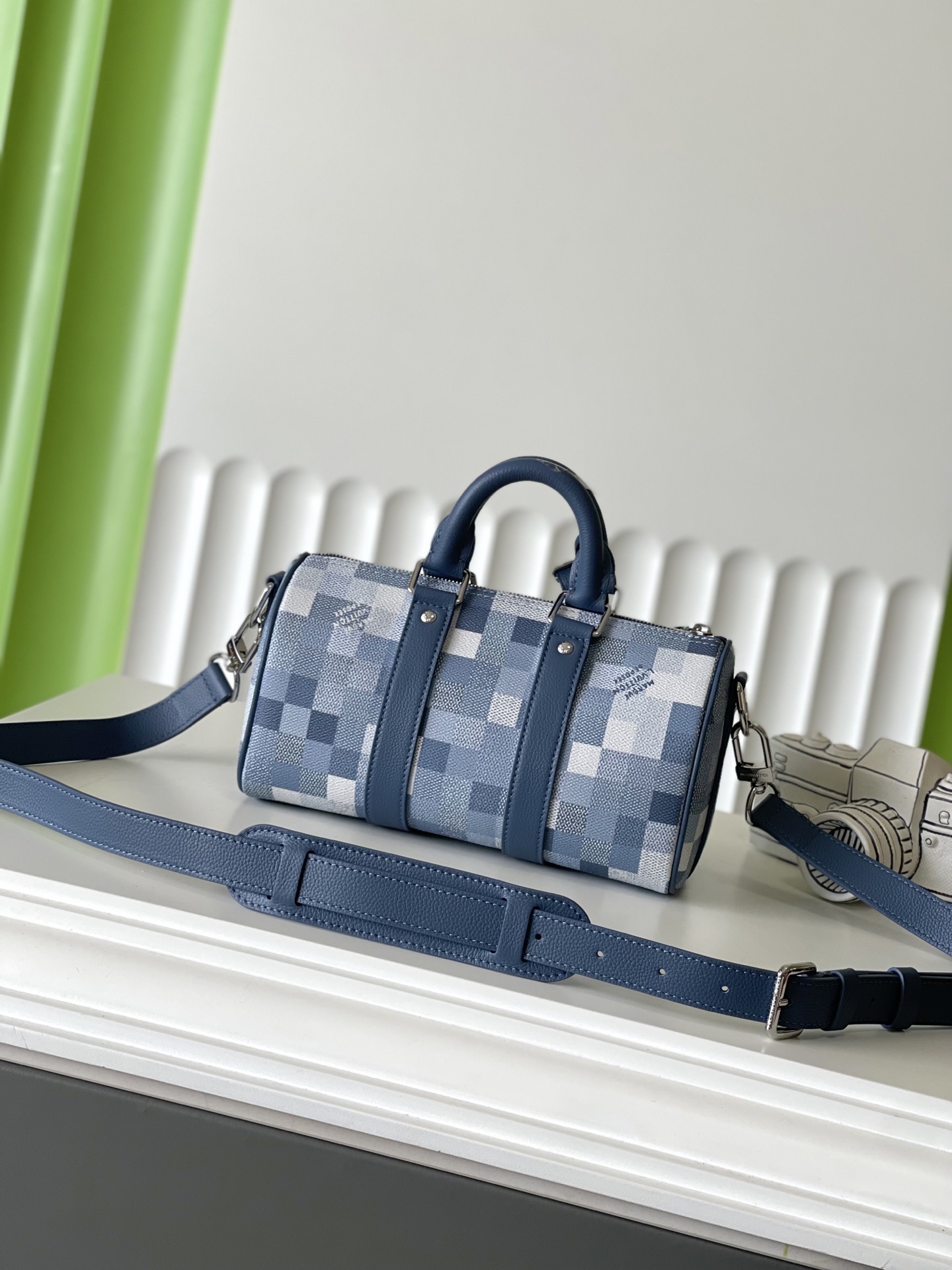 ルイ・ヴィトン Keepall チェック ミニトートショルダーバッグ ブルー 詳細画像 3