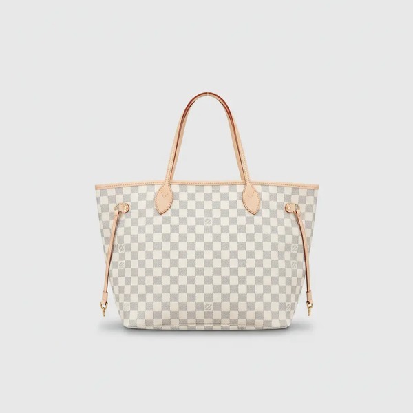 ルイ・ヴィトン Neverfull MM トートバッグ ホワイトチェック アプリコット M40995