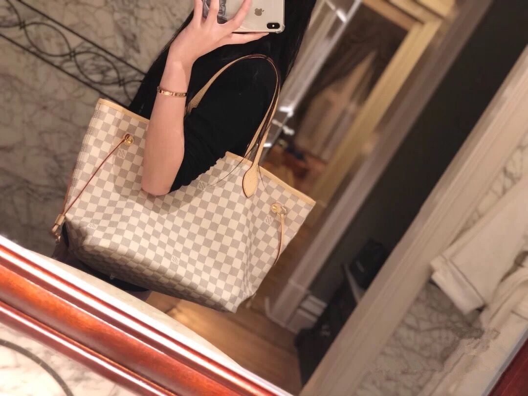 ルイ・ヴィトン Neverfull MM トートバッグ ホワイトチェック アプリコット M40995 詳細画像 2