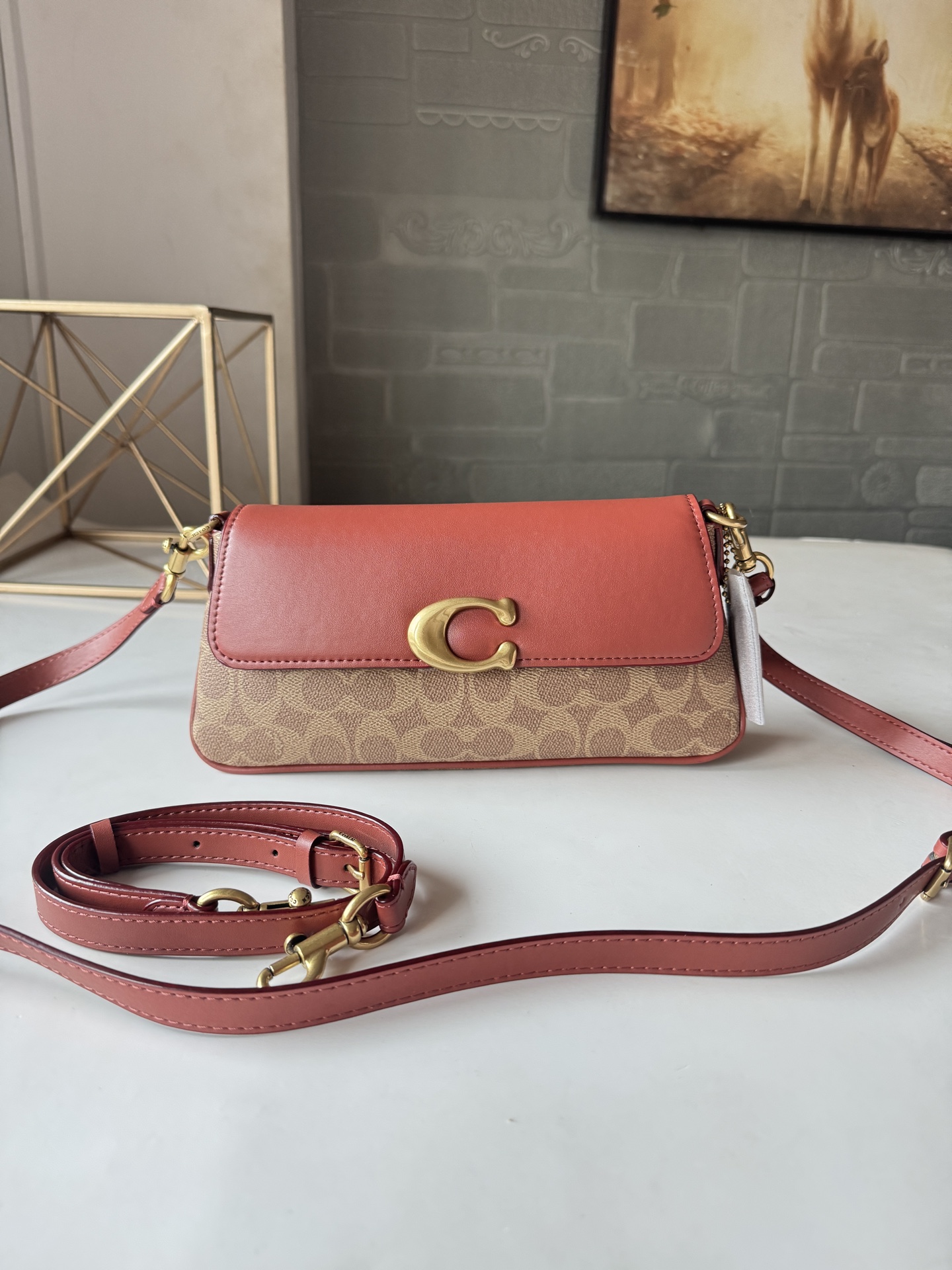 コーチ Jet Bag シグネチャー PVC レザー ショルダーバッグ タン テラコッタ 詳細画像 3