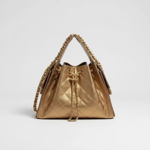 シャネル 25C チェーン アンダーアーム ショルダーバッグ HOBO BAG キャビアレザー ゴールド