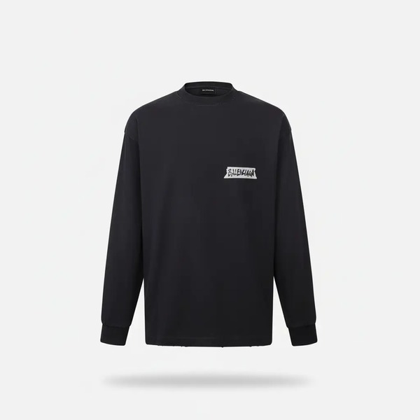バレンシアガ テープロゴ ロングスリーブTシャツ ブラック