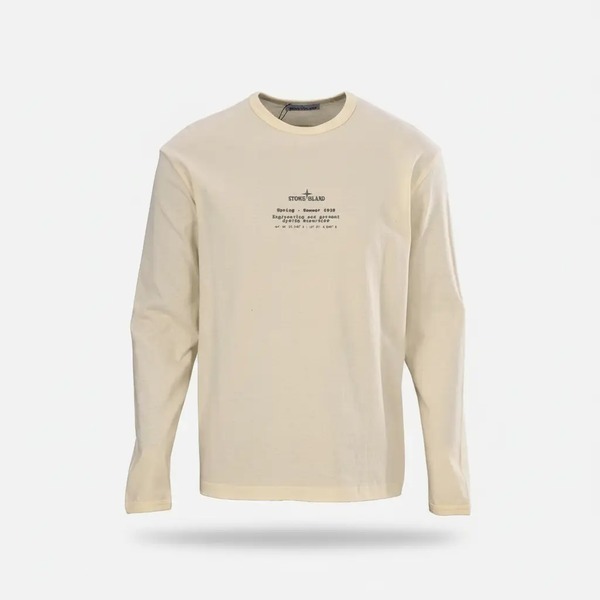 ストーンアイランド ディストレスト ロゴプリント 長袖Tシャツ クリーム
