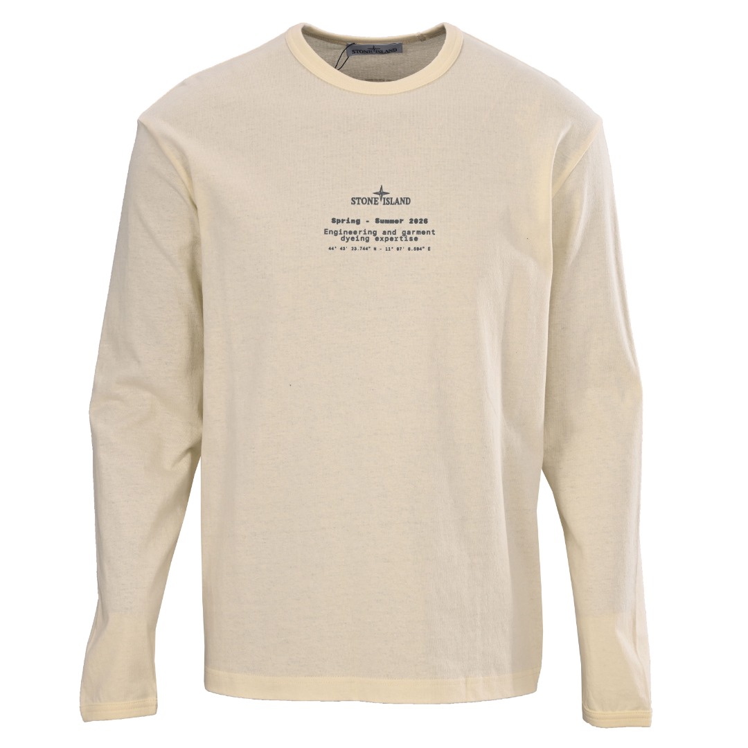 ストーンアイランド ディストレスト ロゴプリント 長袖Tシャツ クリーム 詳細画像 1