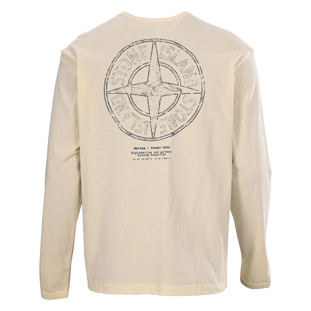 ストーンアイランド ディストレスト ロゴプリント 長袖Tシャツ クリーム 詳細画像 3
