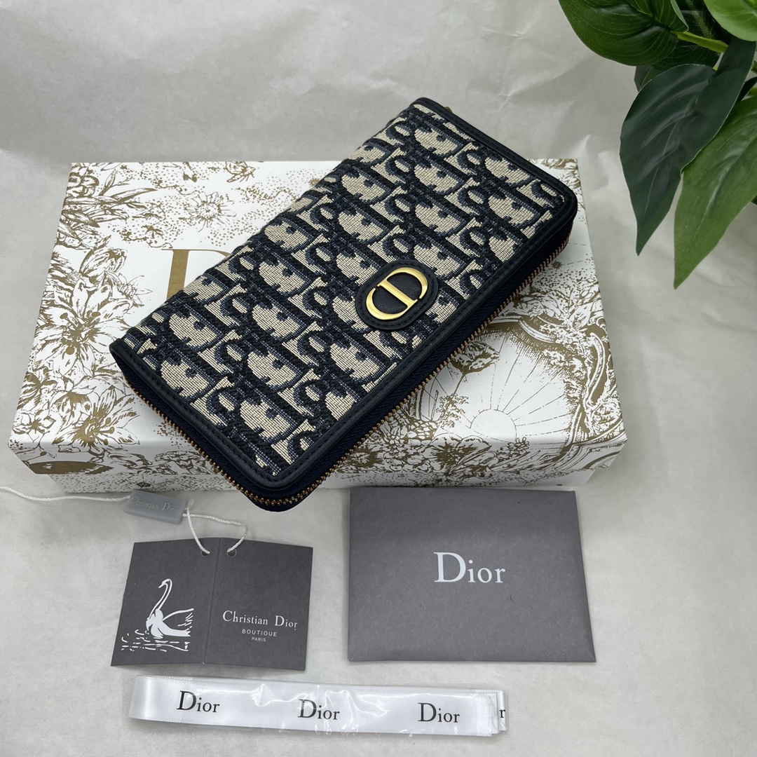 ディオール オブリーク ロングジップウォレット ネイビー ベージュ 詳細画像 1