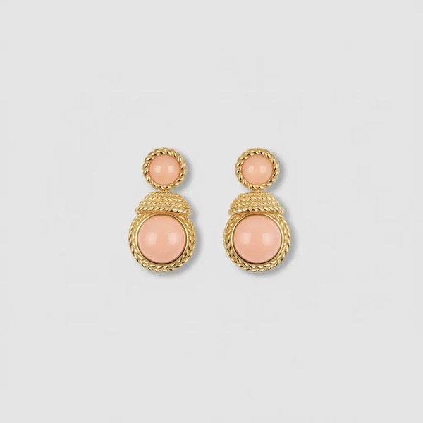 ボッテガ・ヴェネタ ラウンドストーン ドロップピアス ゴールド ピンク