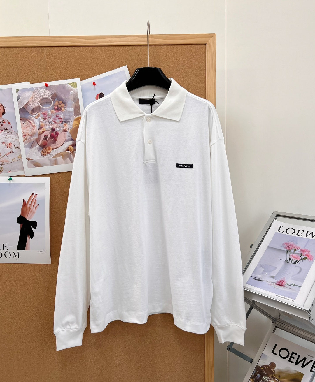プラダ ロゴ ポロカラー 長袖トップス ネイビー ホワイト ブラック P533250 詳細画像 1