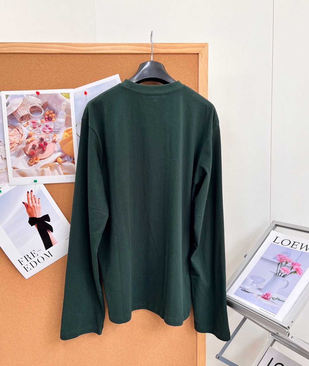 アクネ ストゥディオズ ロゴ刺繍 クルーネック 長袖Tシャツ ダークグリーン ネイビー 詳細画像 2