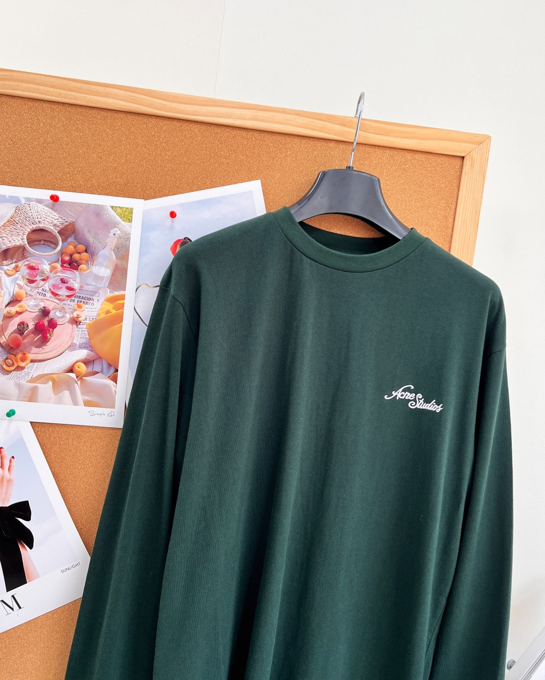 アクネ ストゥディオズ ロゴ刺繍 クルーネック 長袖Tシャツ ダークグリーン ネイビー 詳細画像 3