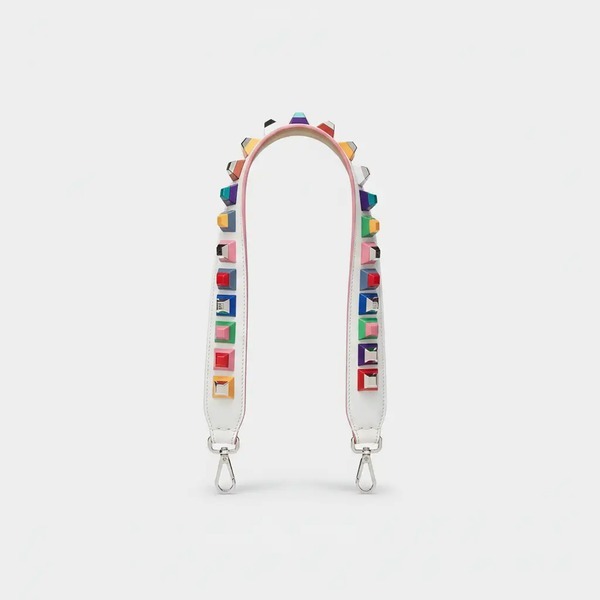 フェンディ STRAP YOU ショルダーストラップ ホワイトレザー マルチカラーピラミッドスタッズ ピンクエッジ