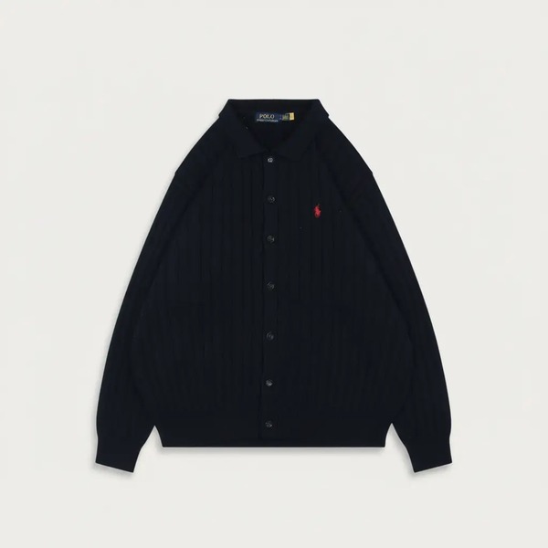ポロ ラルフ ローレン ポニー刺繍 ポロカラー ケーブルニットカーディガン ネイビー