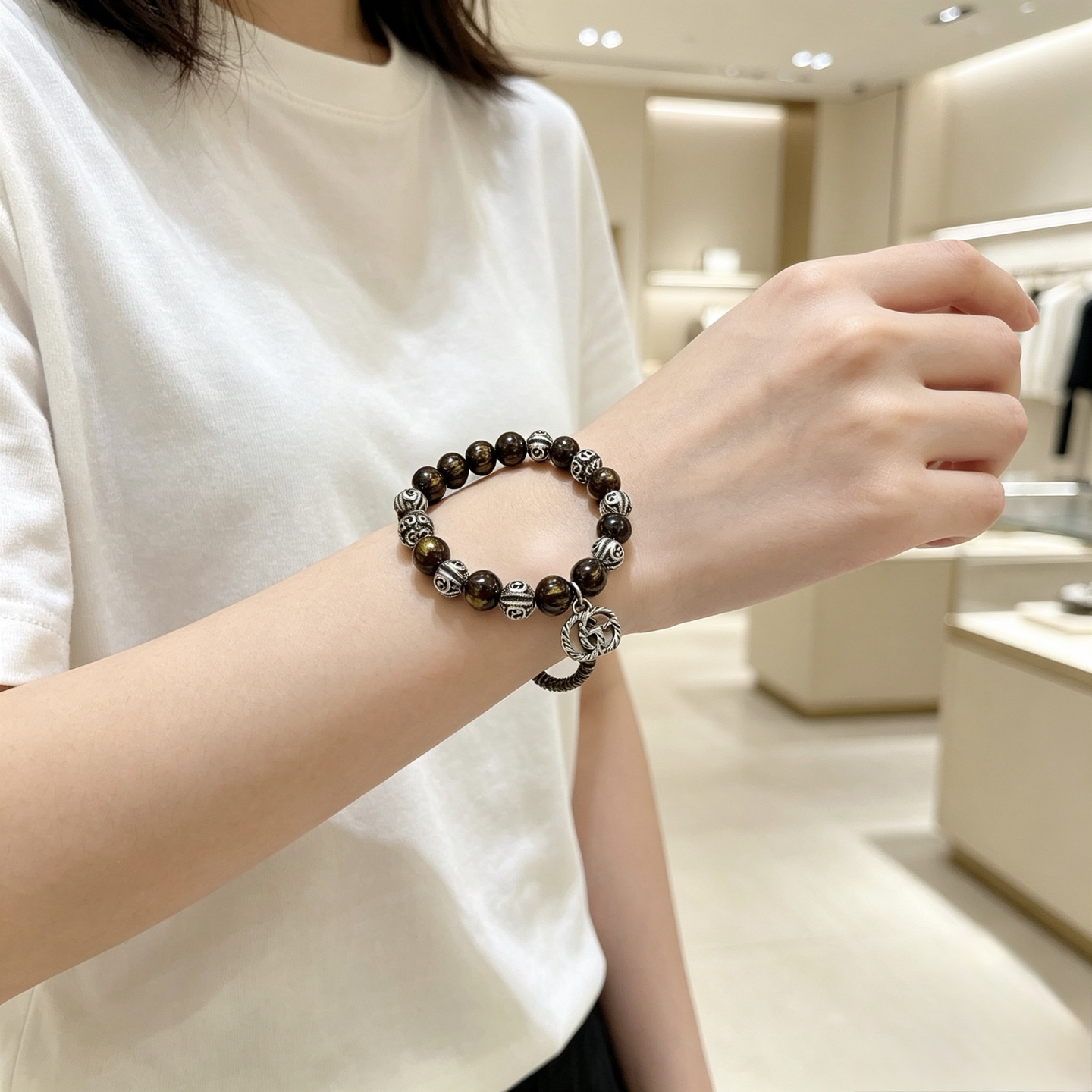 グッチ ダブルG ブラックオニキス クリスタルブレスレット ブラック 詳細画像 3