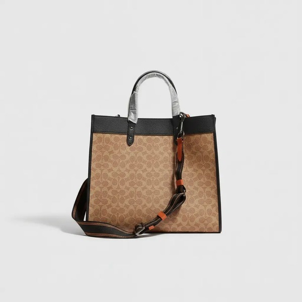 コーチ Field Tote 40 シグネチャー キャンバス トートバッグ ブラウン×ブラック