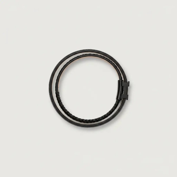 エルメス Anger Forest レザーコードブレスレット 18K ゴールド ブラック