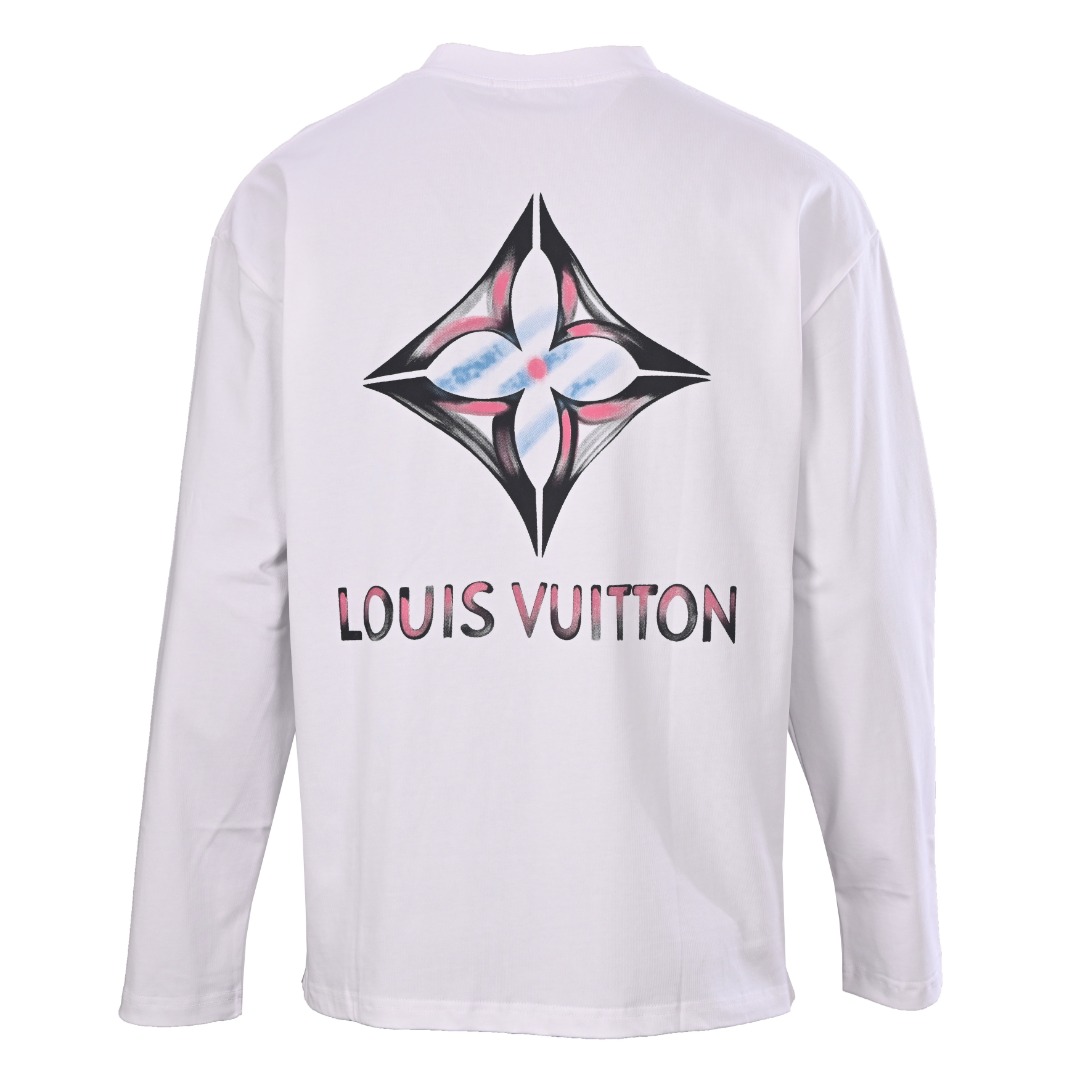 ルイ・ヴィトン モノグラムスター ロゴ グラフィティ ハンドペイント ロングスリーブTシャツ ホワイト 詳細画像 3