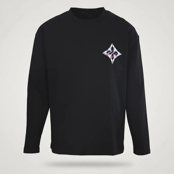 ルイ・ヴィトン クローバーロゴ グラフィティ ハンドペイント ロングスリーブTシャツ ブラック