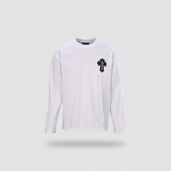 クロムハーツ ヘビーウェイト クロスパッチ ドロップショルダー ロングスリーブTシャツ ブラック ホワイト