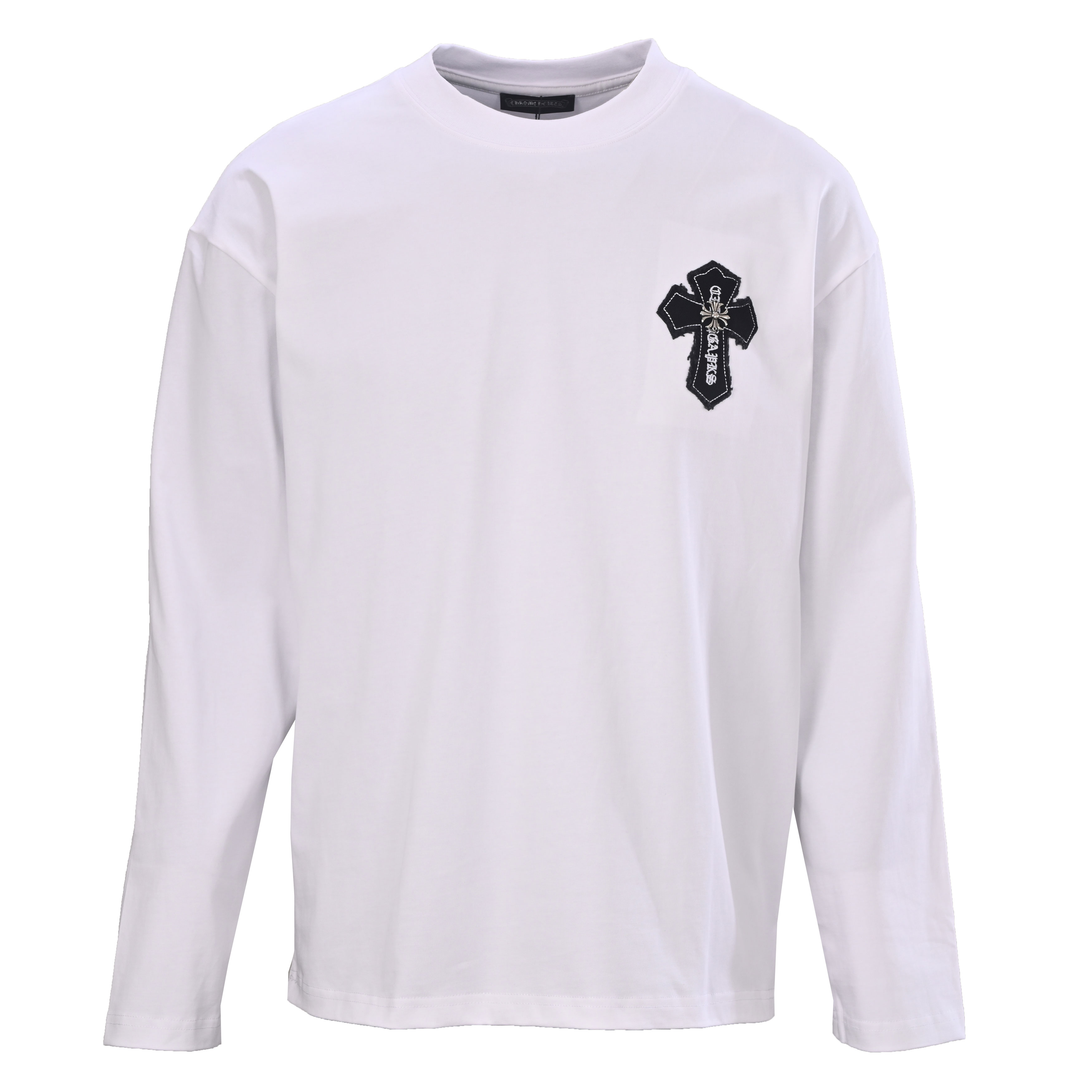 クロムハーツ ヘビーウェイト クロスパッチ ドロップショルダー ロングスリーブTシャツ ブラック ホワイト 詳細画像 1