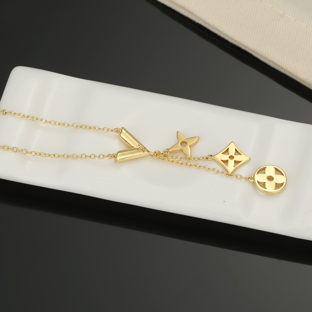 ルイ・ヴィトン LV Twig 調節可能チェーン ネックレス 光沢ゴールド モノグラムチャーム 詳細画像 2