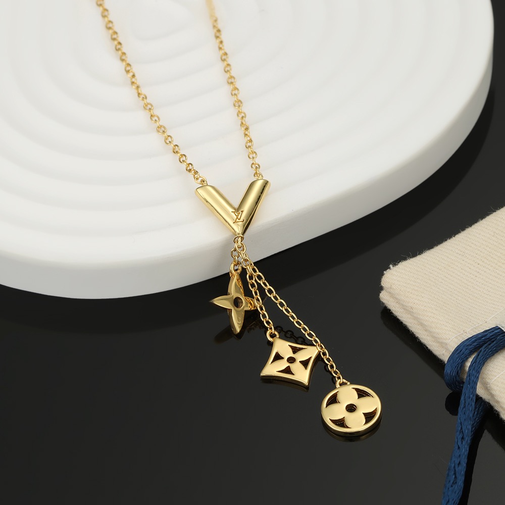 ルイ・ヴィトン LV Twig 調節可能チェーン ネックレス 光沢ゴールド モノグラムチャーム 詳細画像 3