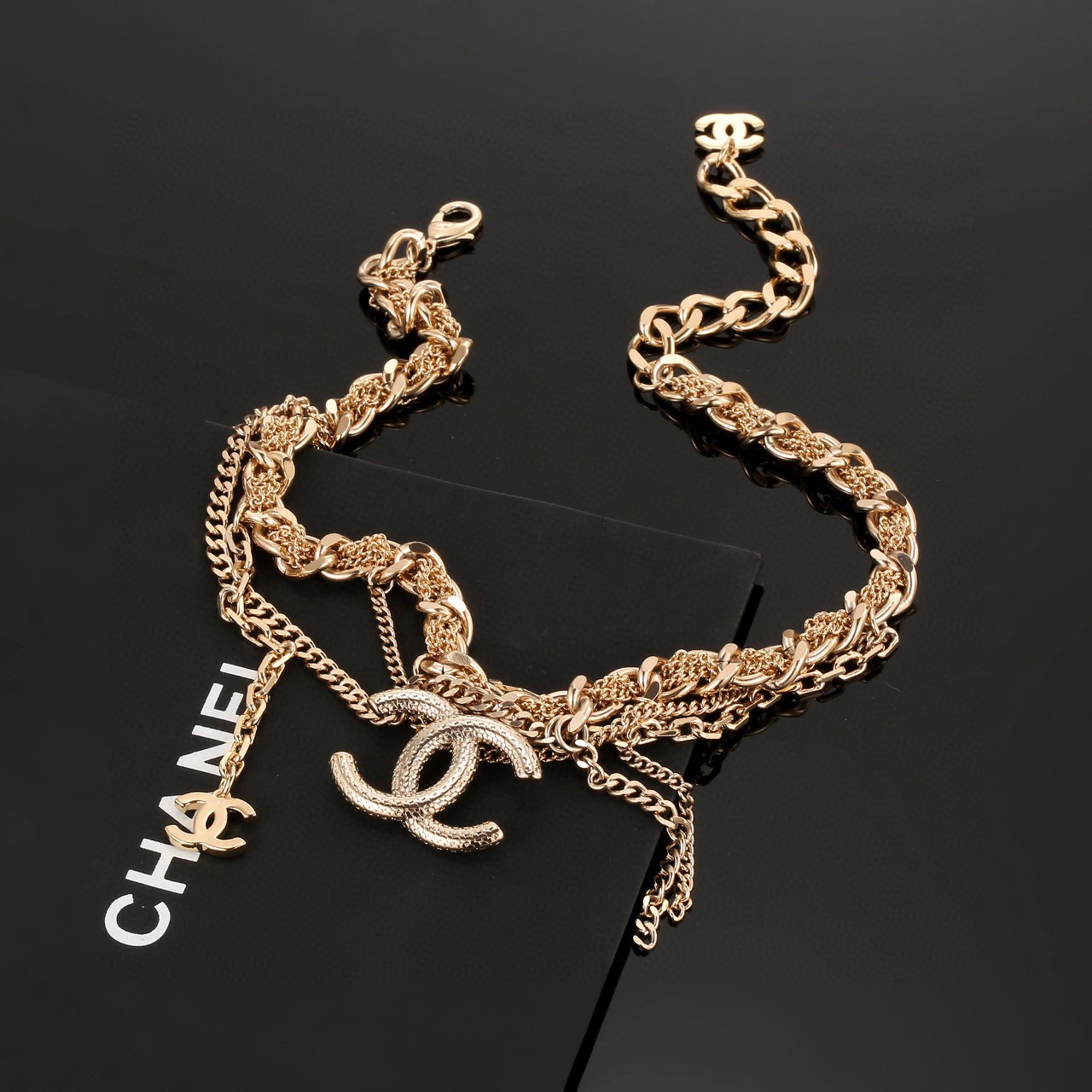 シャネル マルチレイヤーチェーン ダブルC ネックレス ゴールド 80CHANEL 詳細画像 1