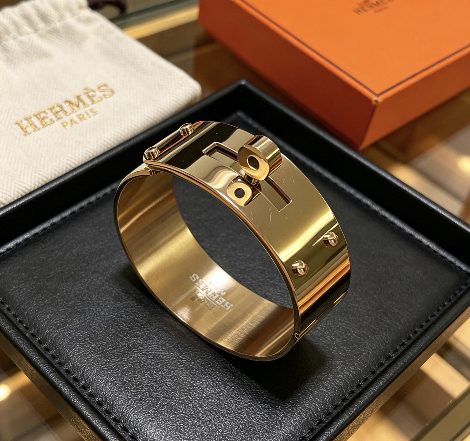 エルメス ワイド バングル ブレスレット ゴールド 詳細画像 1