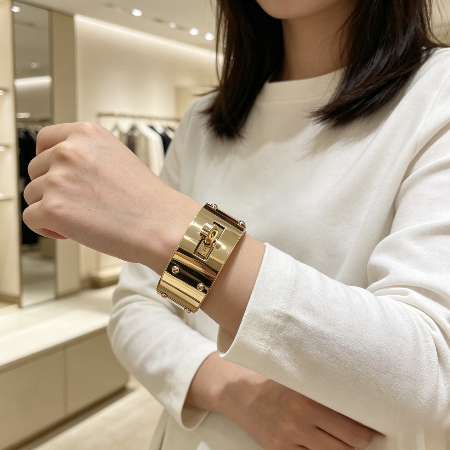 エルメス ワイド バングル ブレスレット ゴールド 詳細画像 3