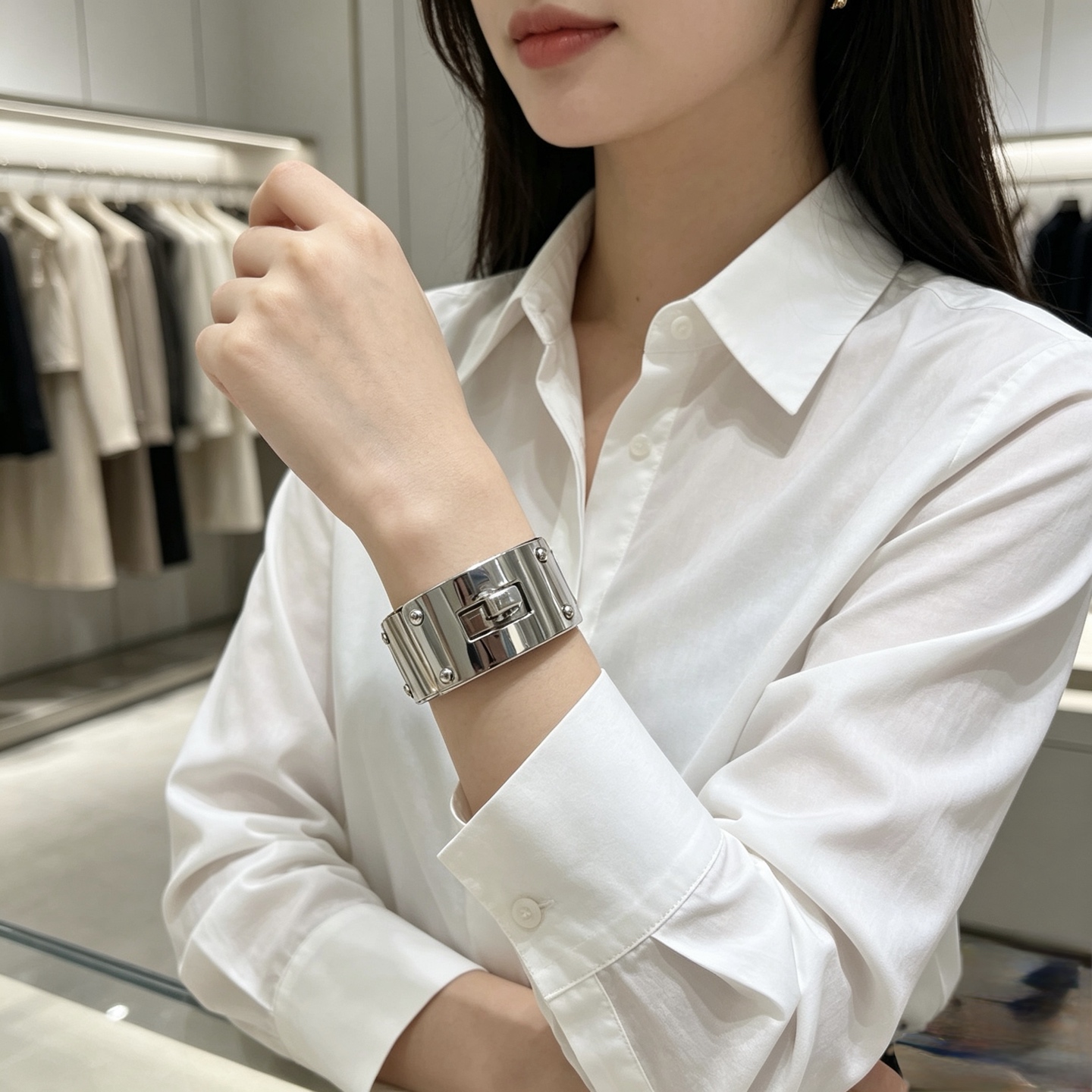 エルメス ワイドバングル ブレスレット シルバー 詳細画像 3