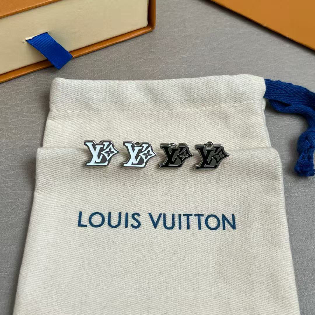 ルイ・ヴィトン LV Twig ピアス ホワイト ブラック 詳細画像 1