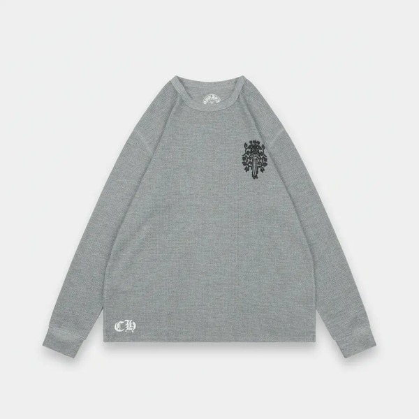 クロムハーツ ワッフル ダガー ヴァイン プリント ロングスリーブTシャツ グレー