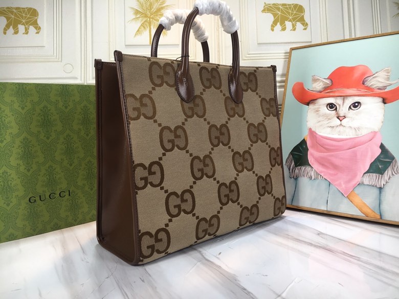 グッチ Aria ダブルG キャンバス トートバッグ アプリコットキャンバス ブラウンレザー 詳細画像 2