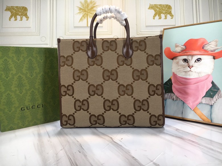 グッチ Aria ダブルG キャンバス トートバッグ アプリコットキャンバス ブラウンレザー 詳細画像 1