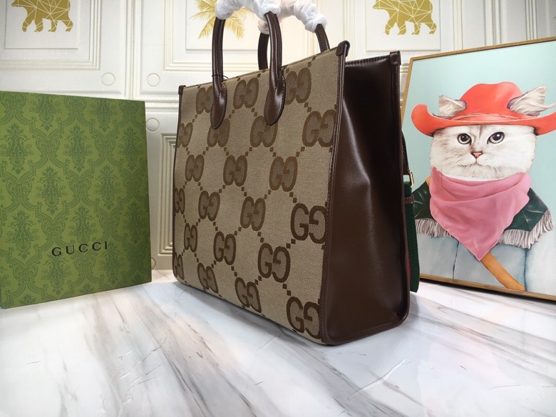 グッチ Aria ダブルG キャンバス トートバッグ アプリコットキャンバス ブラウンレザー 詳細画像 3