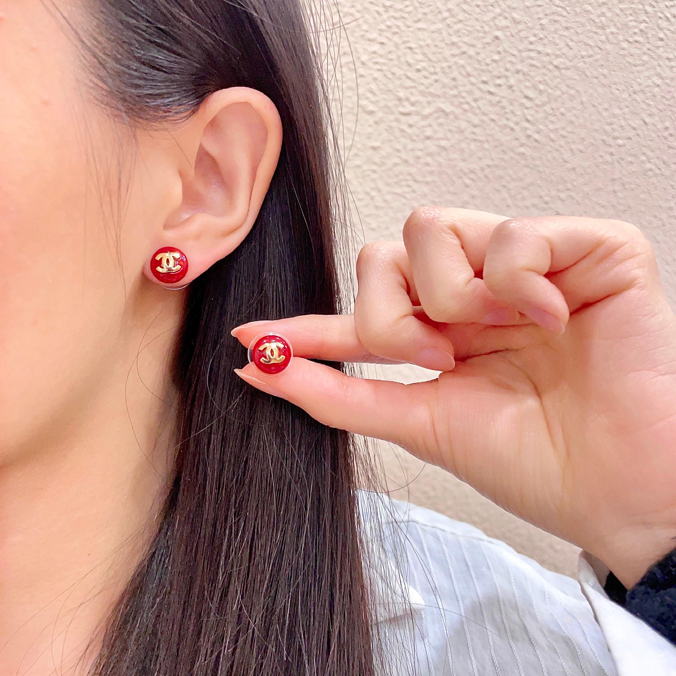 シャネル ヴィンテージ ココマーク ラウンド スタッドピアス レッド ゴールド 詳細画像 1