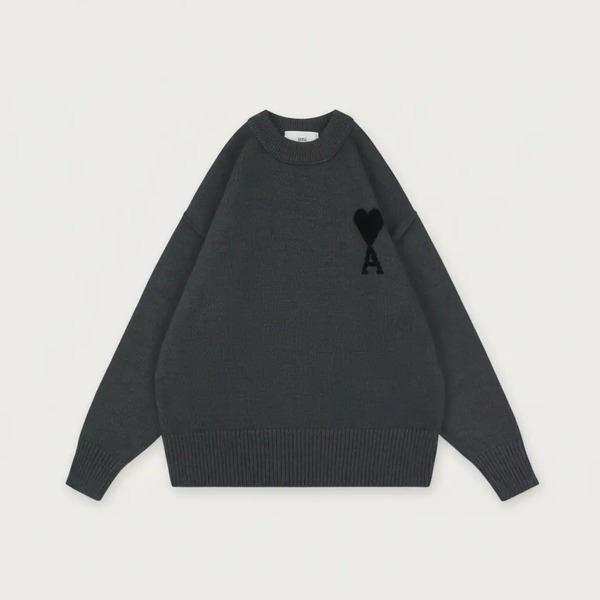 アミ 25FW ハートロゴ クルーネックセーター ダークグレー