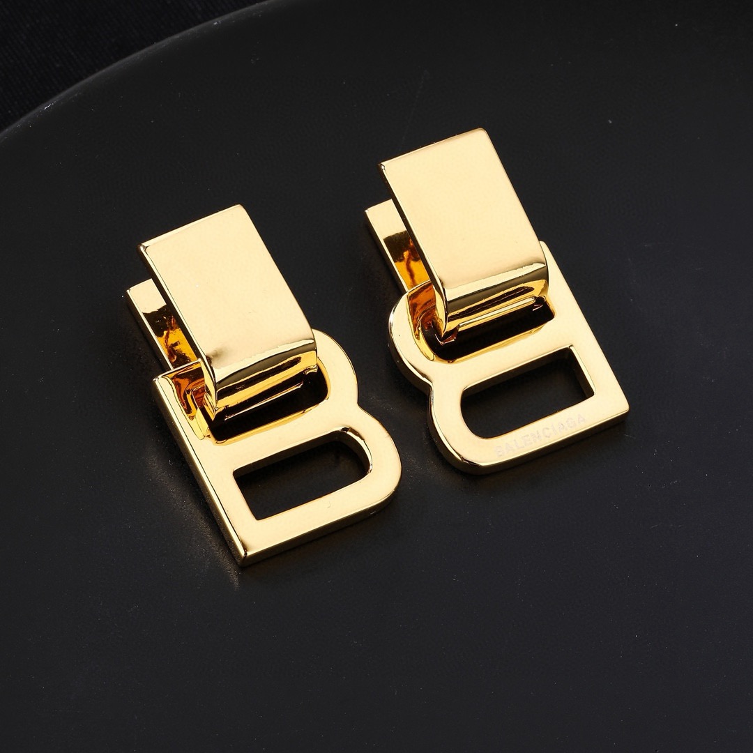 バレンシアガ Bロゴ メタル スタッドピアス ゴールド 詳細画像 1