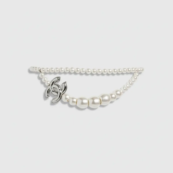 シャネル ダブルレイヤー パール ウエストチェーンベルト CCロゴ ホワイト