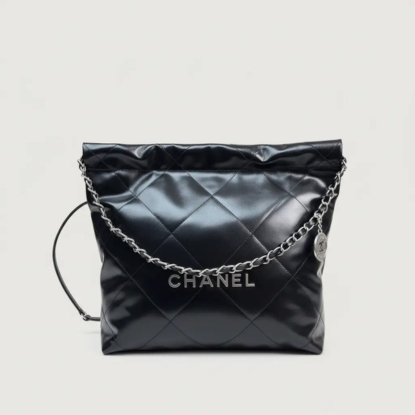 シャネル 22 ハンドバッグ チェーンショルダーバッグ ブラック シルバー金具