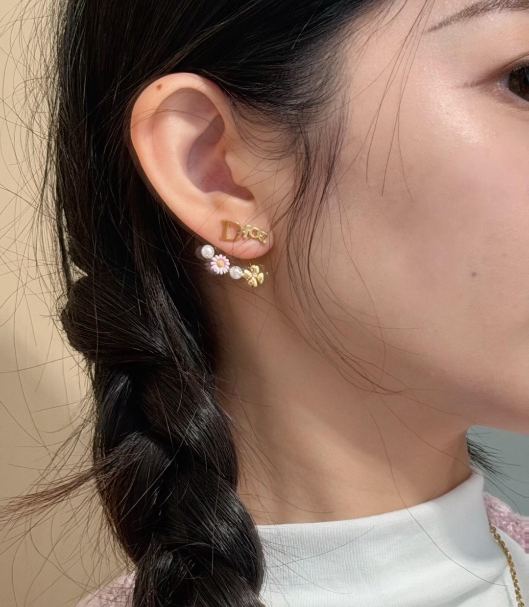 ディオール デイジー 四つ葉クローバー レター パール ピアス ゴールド 詳細画像 3