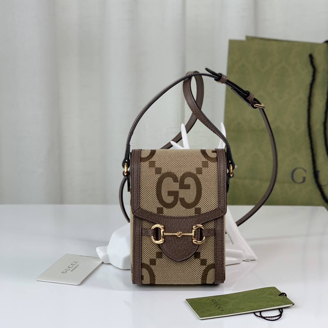 グッチ ホースビット 1955 スーパーダブルG ミニフォンショルダーバッグ キャメル エボニー 詳細画像 1